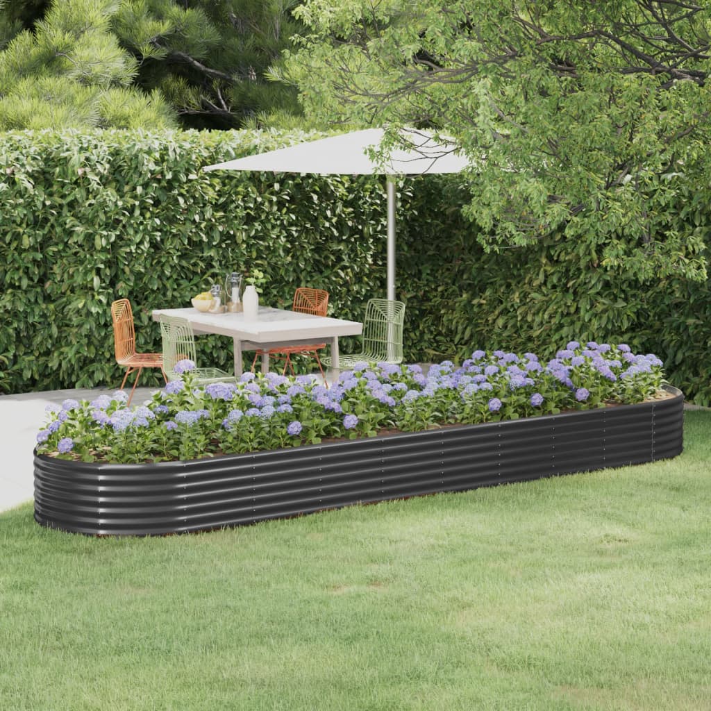 Garden Raised Bed Powder-coated Steel 396x100x36 cm Anthracite - Design Hut