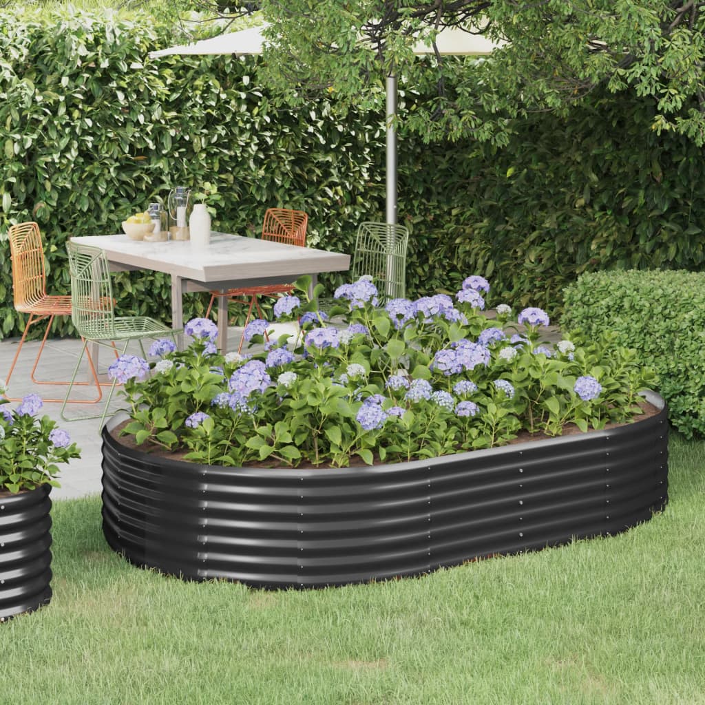 Garden Raised Bed Powder-coated Steel 214x140x36 cm Anthracite - All Things Good