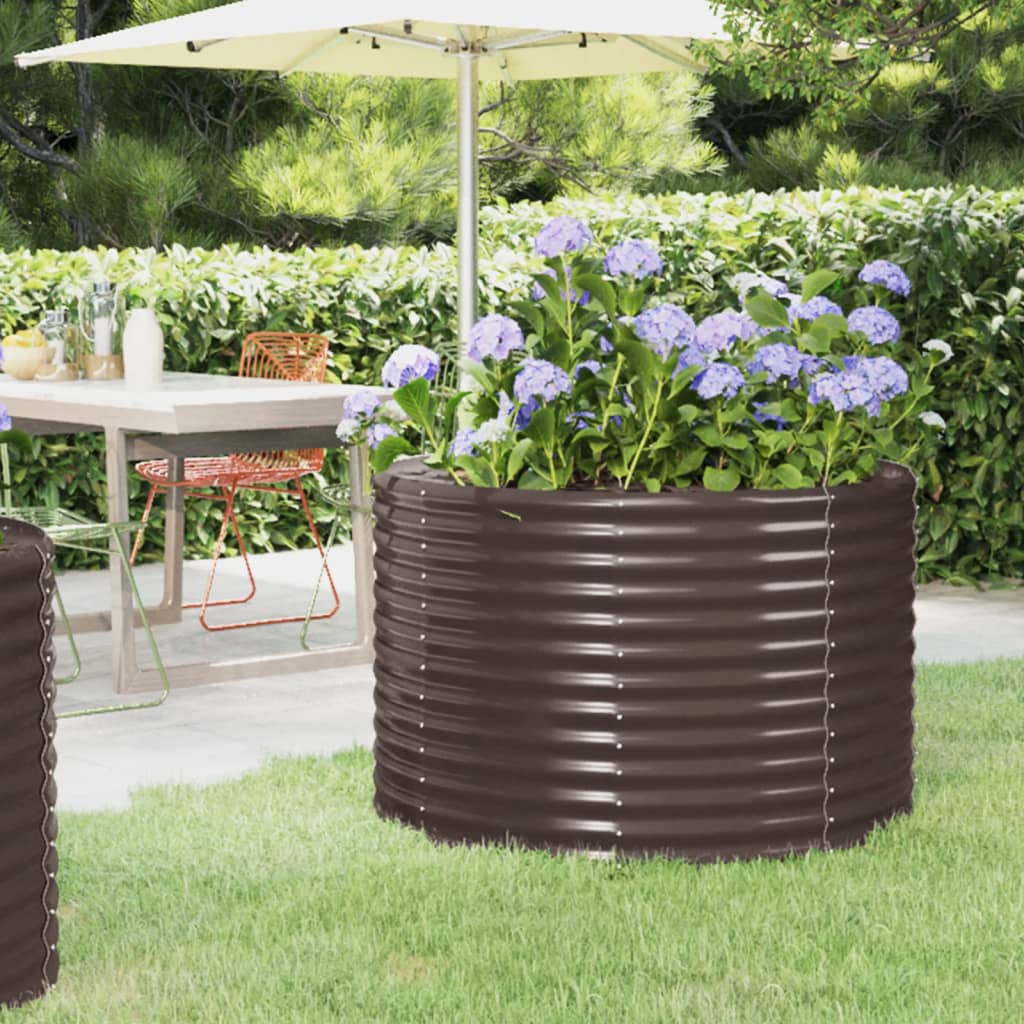 Garden Raised Bed Powder-coated Steel 100x100x68 cm Brown - Decor Base