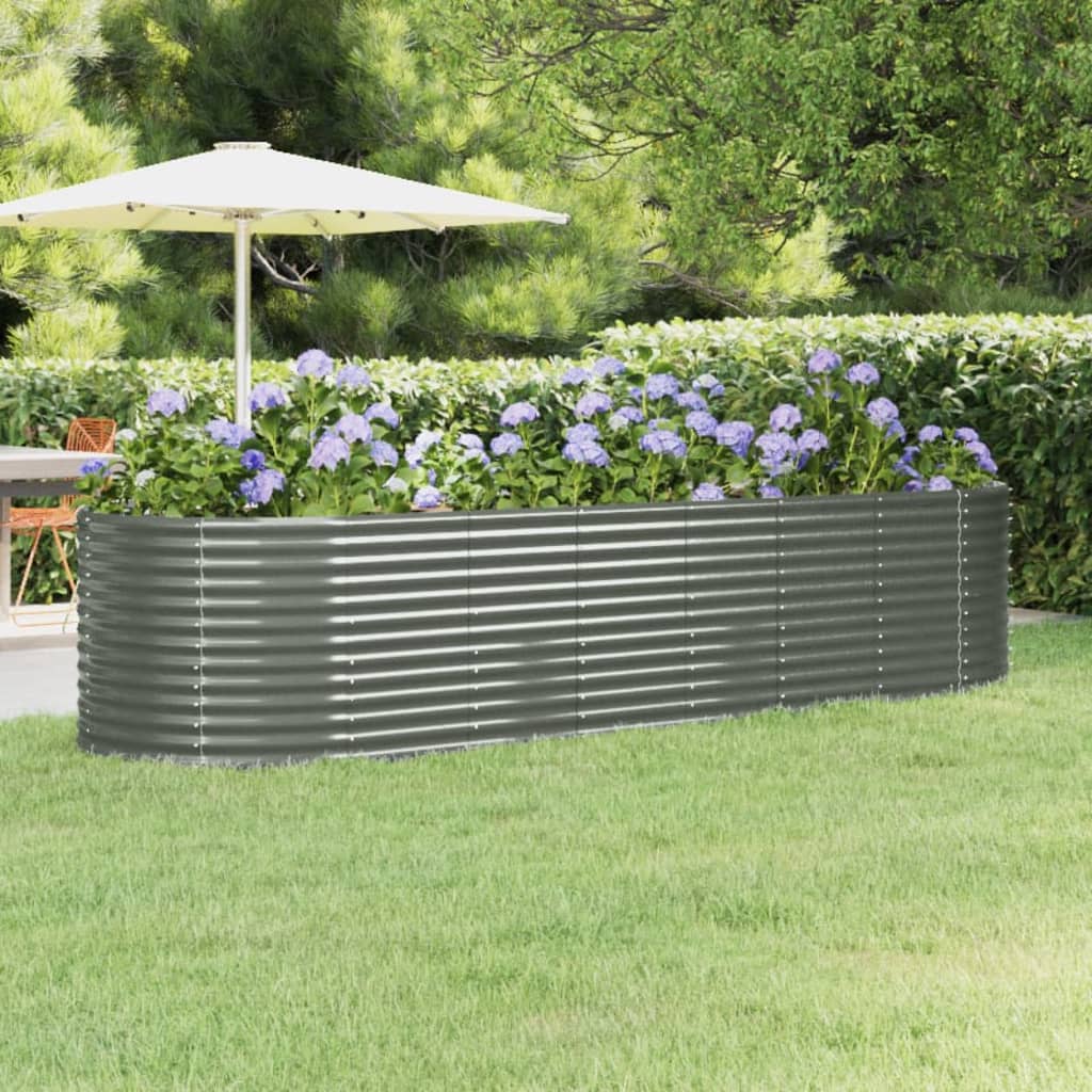 Garden Raised Bed Powder-coated Steel 322x100x68 cm Grey - Decor Base
