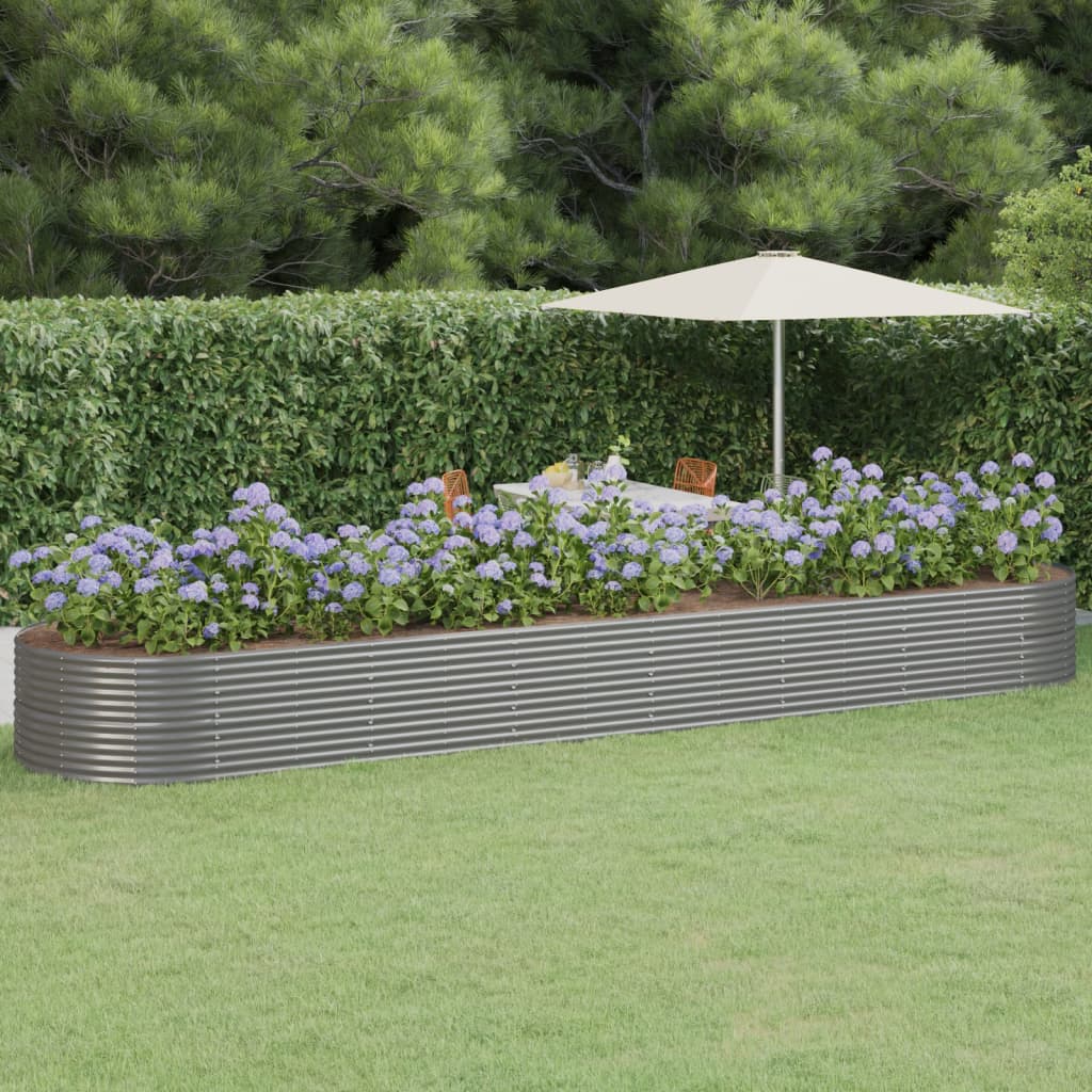 Garden Raised Bed Powder-coated Steel 584x140x68 cm Grey - The Home Maker