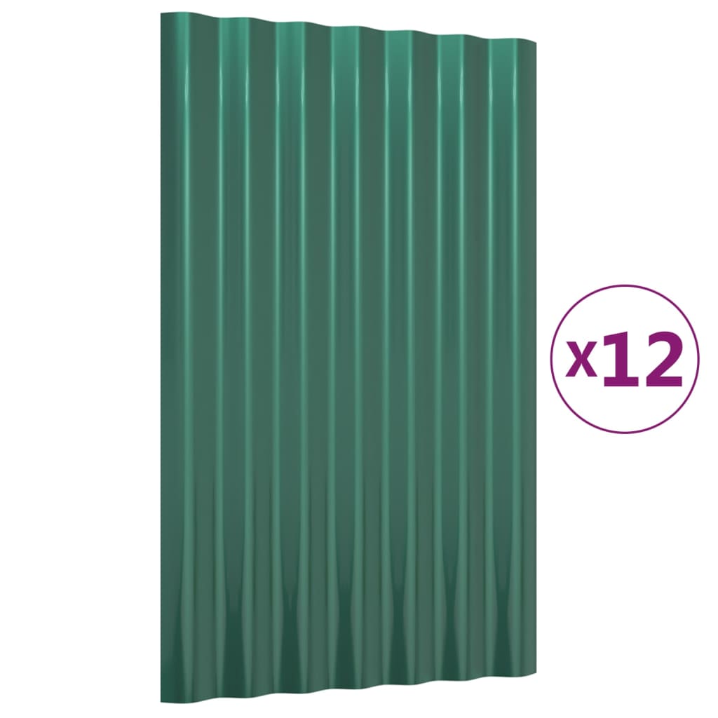 Roof Panels 12 pcs Powder-coated Steel Green 60x36 cm - Sid & Sam