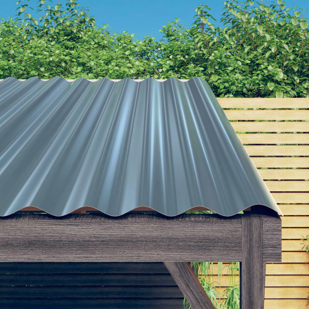 Roof Panels 12 pcs Powder-coated Steel Grey 100x36 cm - Design Hut