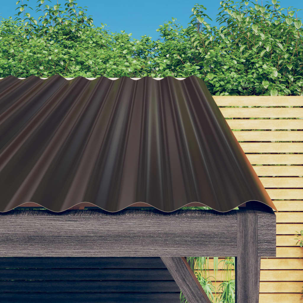 Roof Panels 12 pcs Powder-coated Steel Brown 100x36 cm - Decor Base