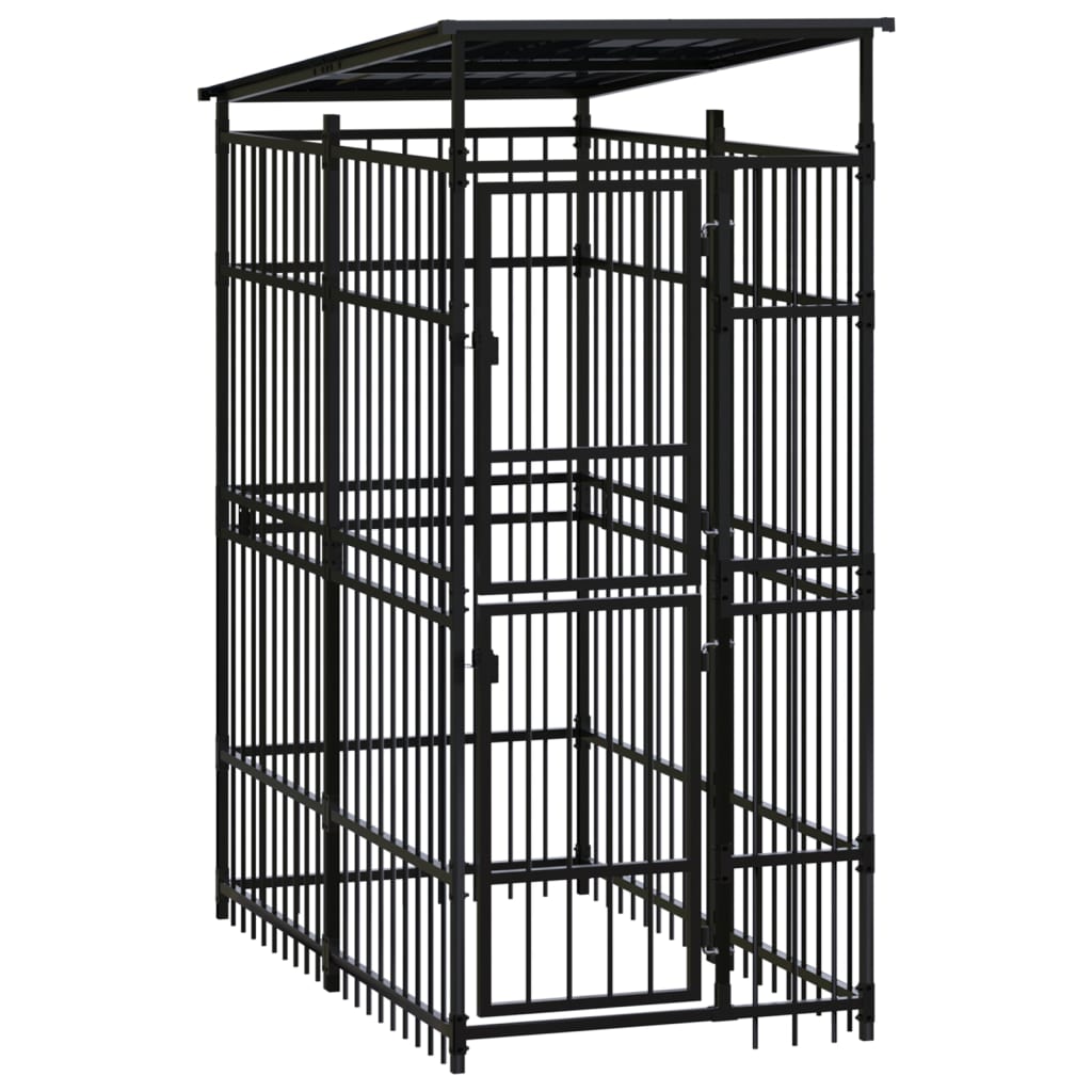 Outdoor Dog Kennel with Roof Steel 1.84sqm - Merlin Deals