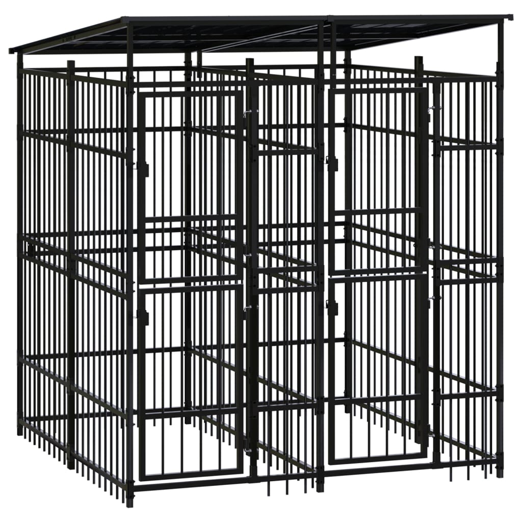 Outdoor Dog Kennel with Roof Steel 3.69sqm - The Home Maker
