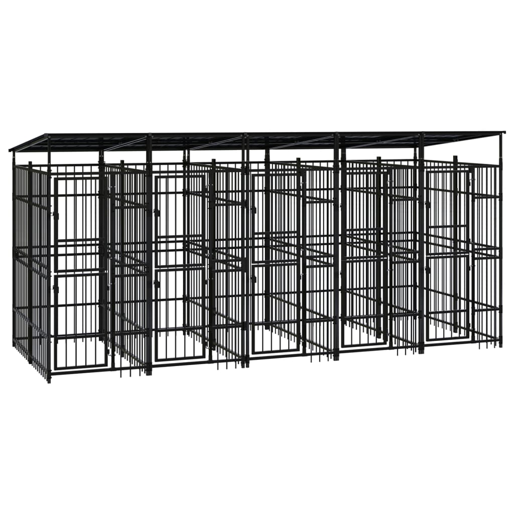 Outdoor Dog Kennel with Roof Steel 9.22sqm - Merlin Deals