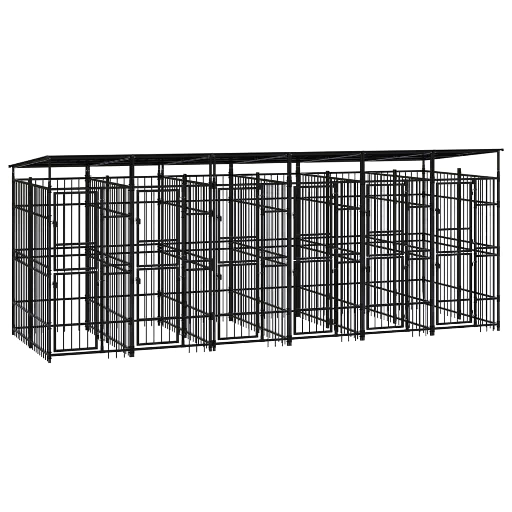 Outdoor Dog Kennel with Roof Steel 11.06sqm - The Home Maker