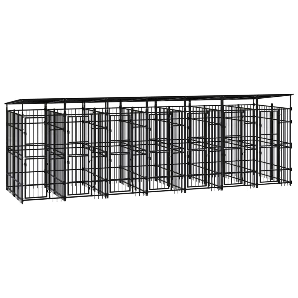 Outdoor Dog Kennel with Roof Steel 12.9sqm - Merlin Deals