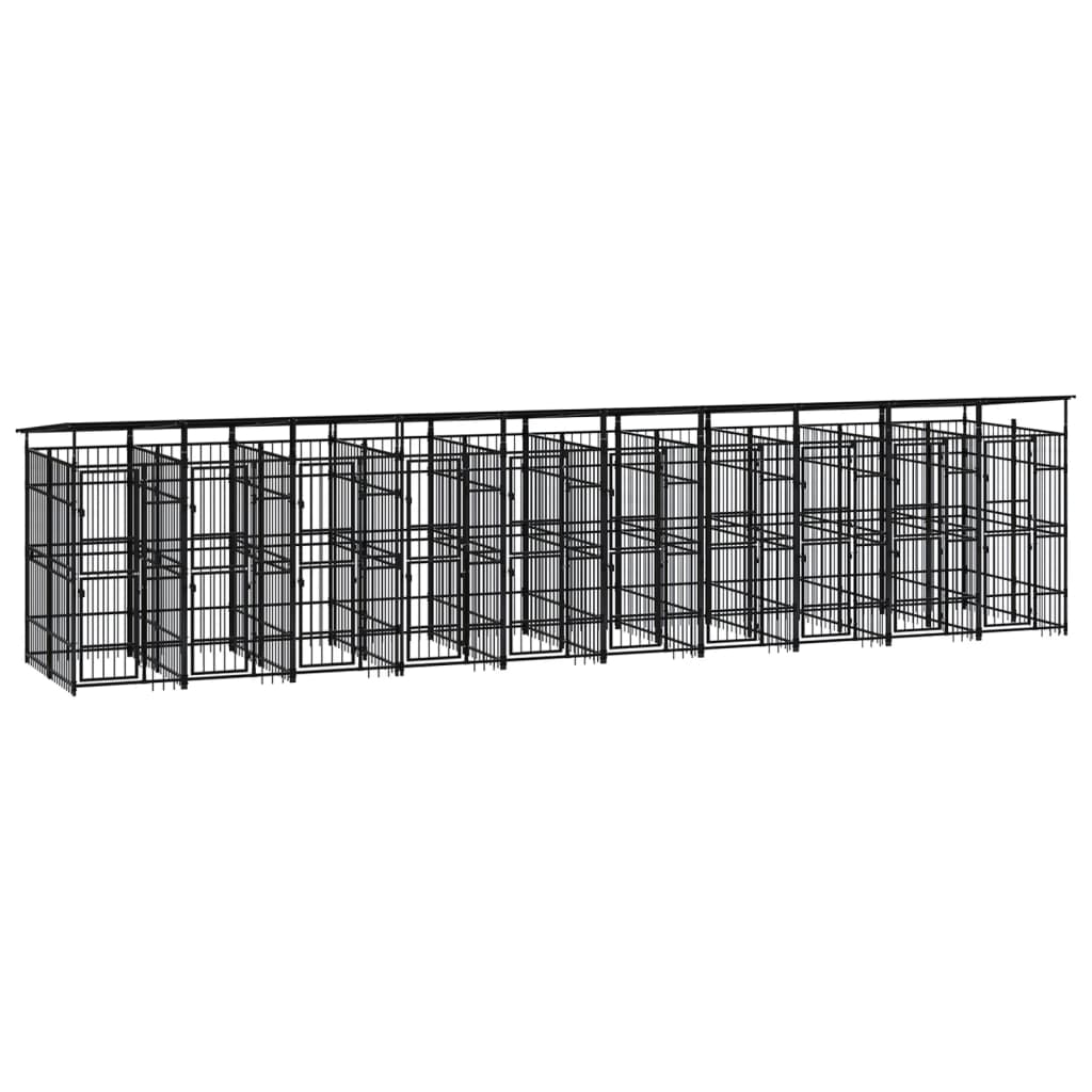 Outdoor Dog Kennel with Roof Steel 18.43sqm - Direct Imports