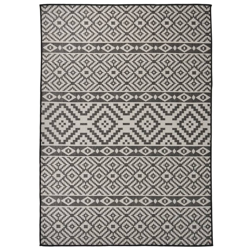 Outdoor Flatweave Rug 120x170 cm Black Stripes - The Home Maker