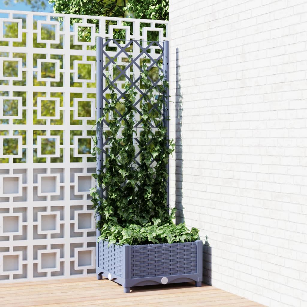 Garden Planter with Trellis Dark Grey 40x40x121.5 cm PP - Discount Dealers