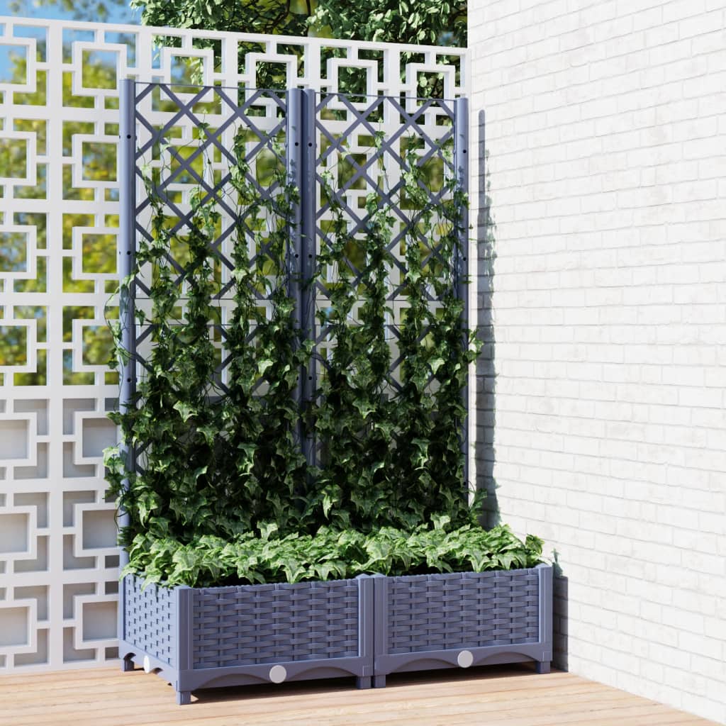 Garden Planter with Trellis Dark Grey 80x40x121.5 cm PP - The Home Maker