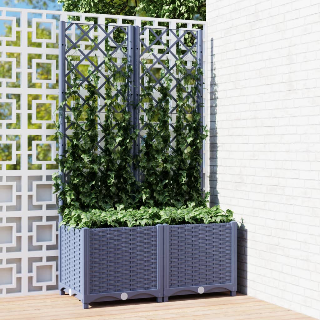 Garden Planter with Trellis Dark Grey 80x40x136 cm PP - Merkel Designers