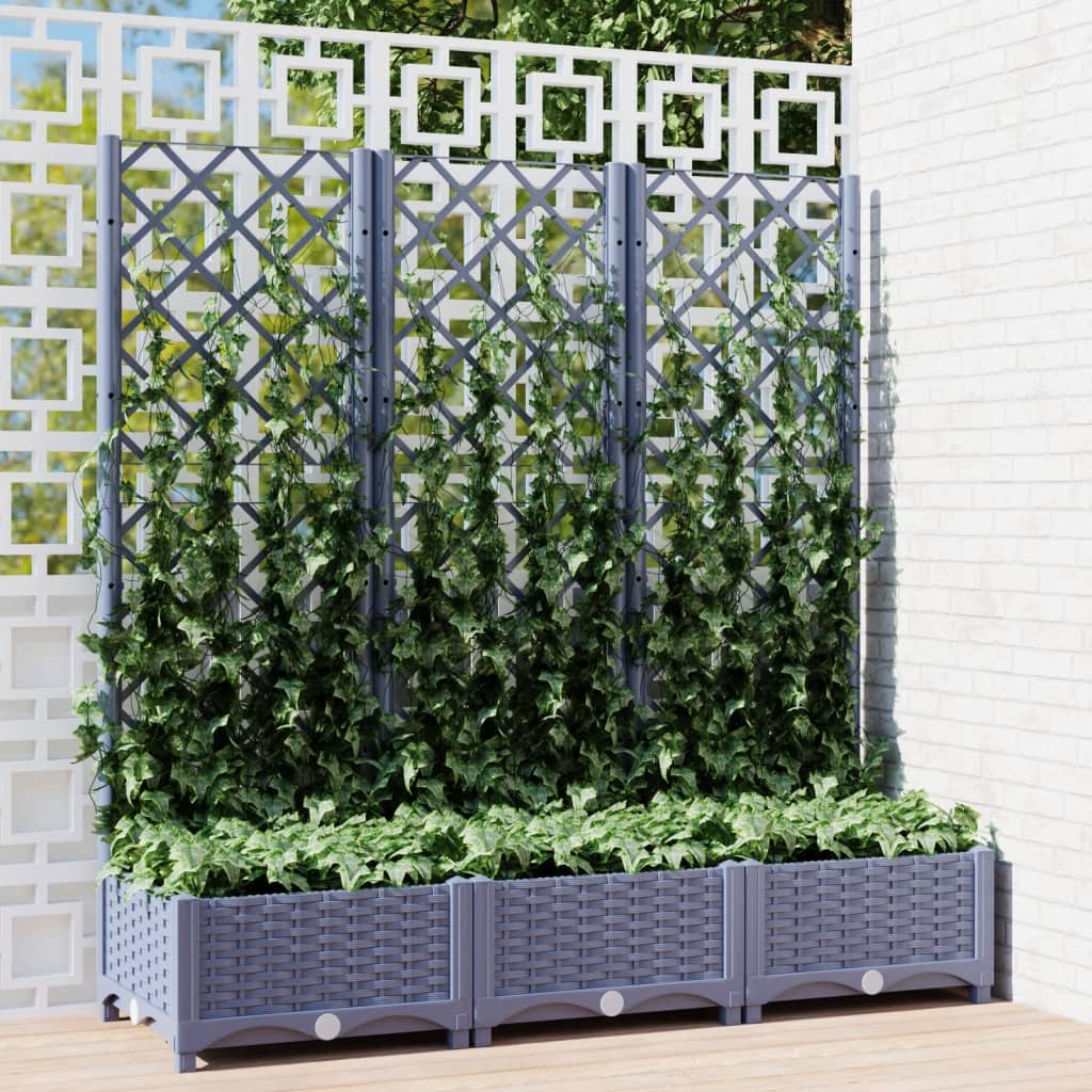 Garden Planter with Trellis Dark Grey 120x40x121.5 cm PP - Charlotte Dunes