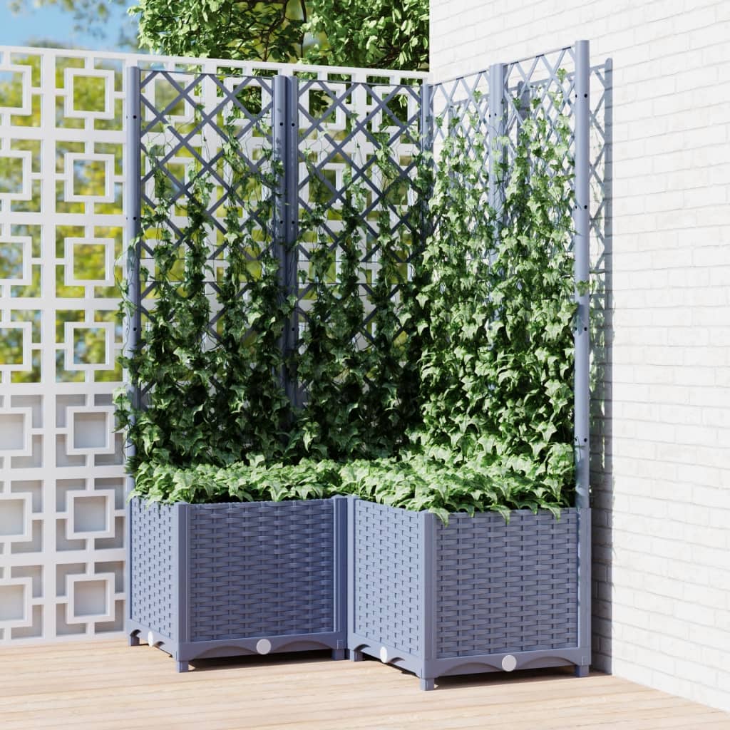 Garden Planter with Trellis Dark Grey 80x80x136 cm PP - Discount Dealers