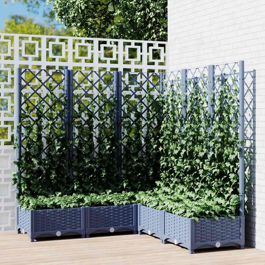 Garden Planter with Trellis Blue Grey 120x120x121.5 cm PP - Merkel Designers