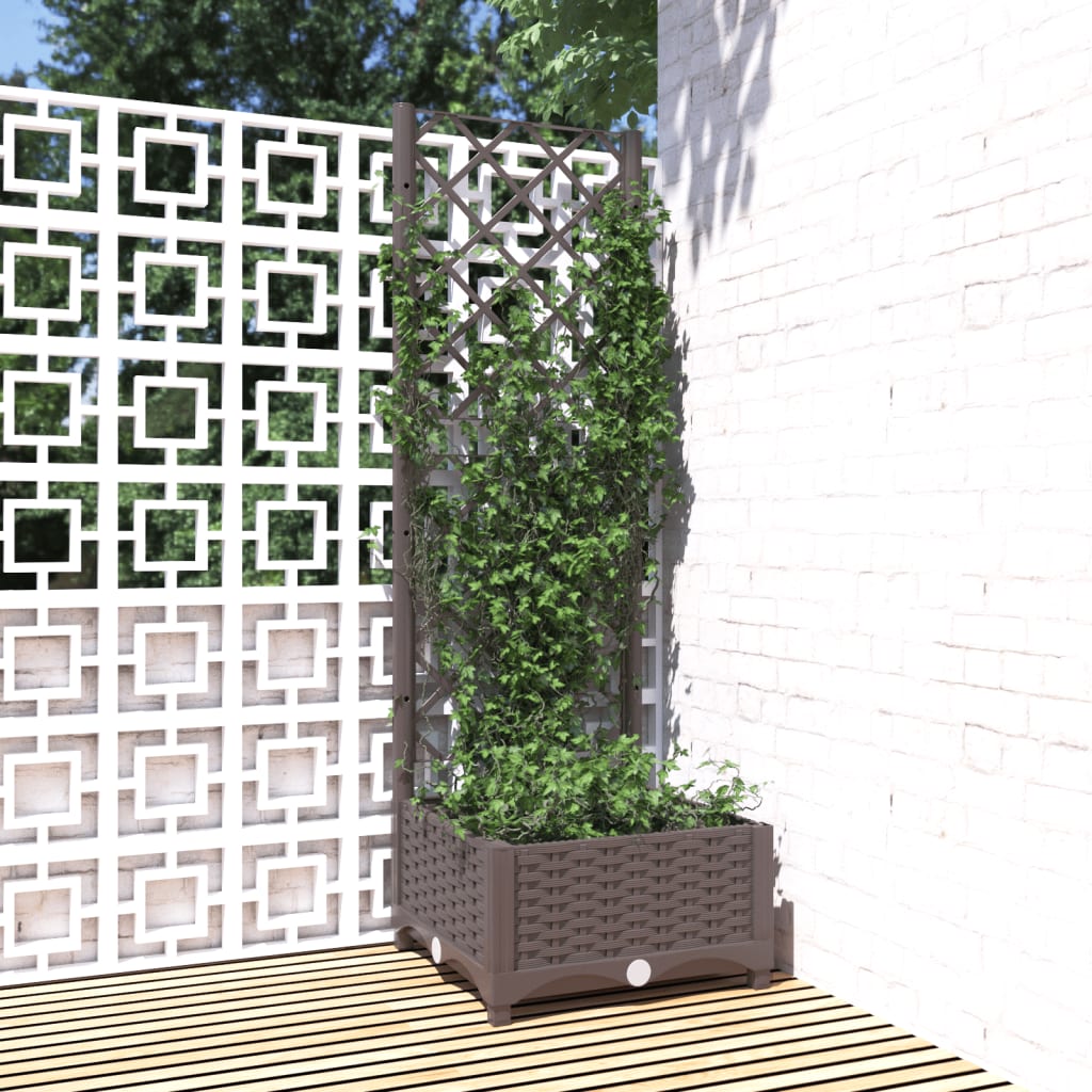 Garden Planter with Trellis Brown 40x40x121.5 cm PP - Unbeatable Bargains