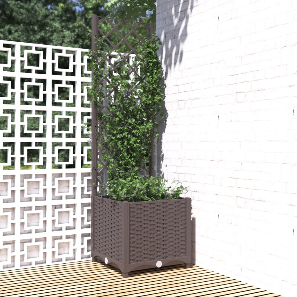 Garden Planter with Trellis Brown 40x40x136 cm PP - The Home Maker