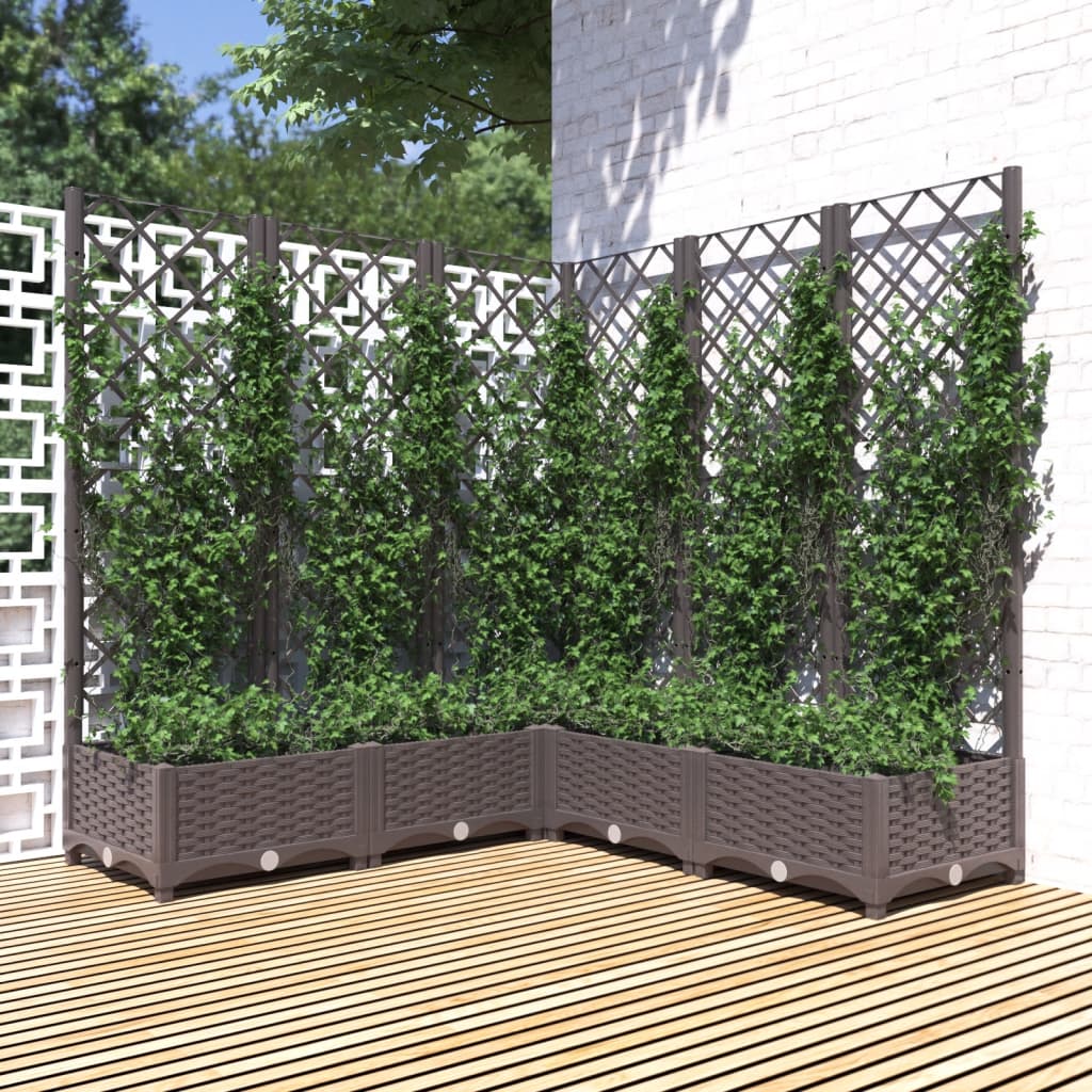 Garden Planter with Trellis Brown 120x120x121.5 cm PP - Unbeatable Bargains
