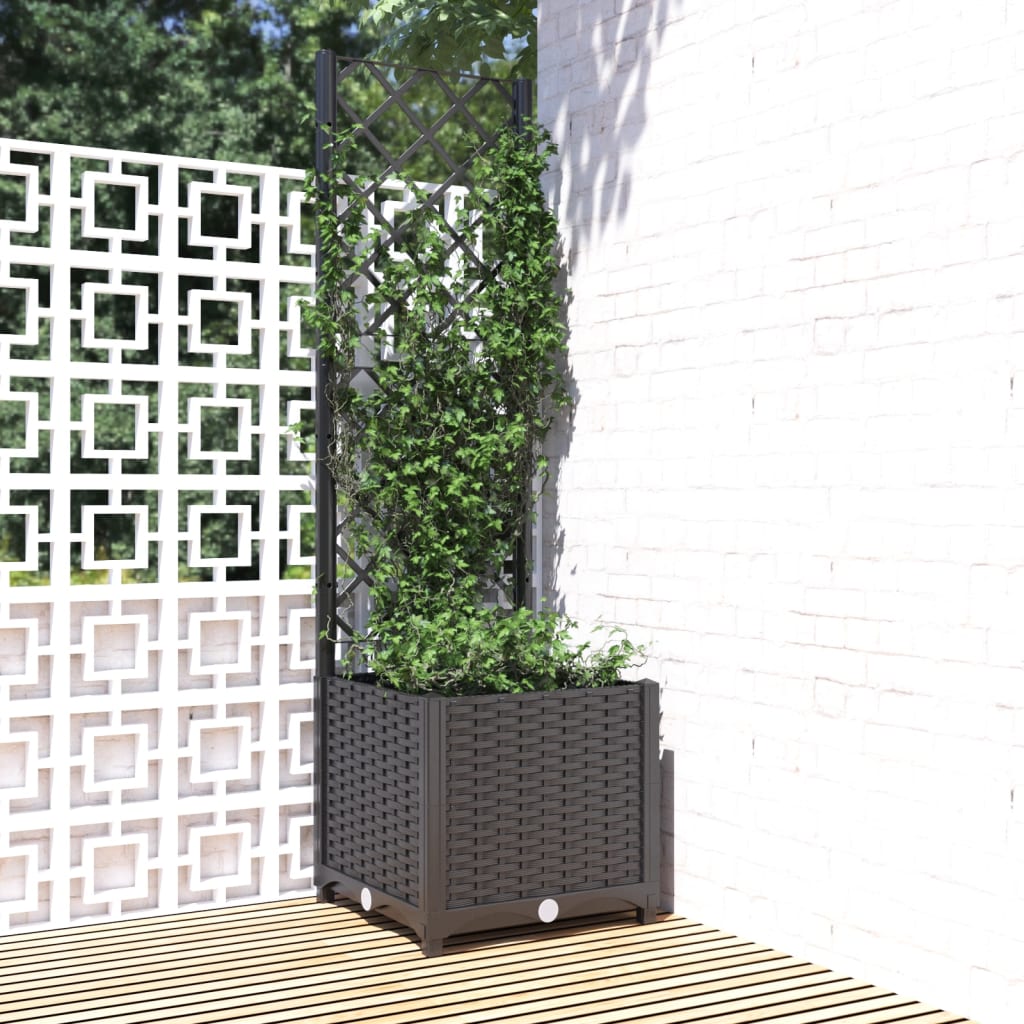 Garden Planter with Trellis Black 40x40x136 cm PP - Design Hut