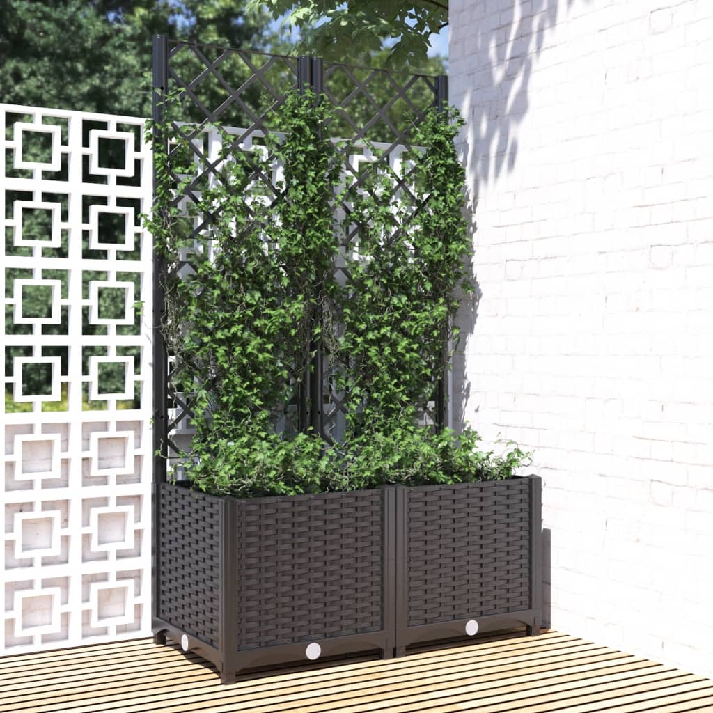 Garden Planter with Trellis Black 80x40x136 cm PP - Decor Base