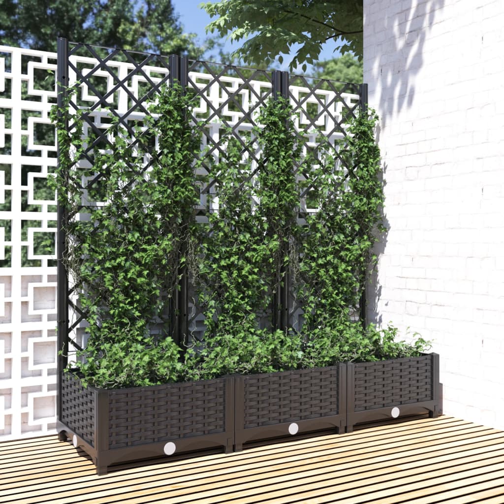 Garden Planter with Trellis Black 120x40x121.5 cm PP - Merkel Designers
