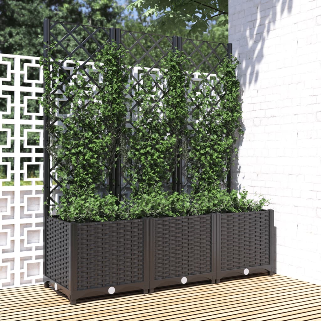 Garden Planter with Trellis Black 120x40x136 cm PP - The Home Maker