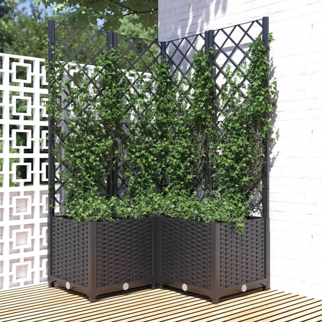 Garden Planter with Trellis Black 80x80x136 cm PP - Direct Imports