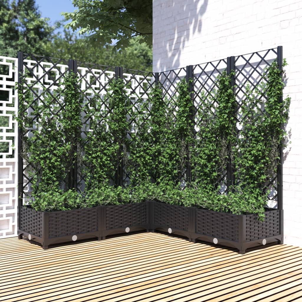 Garden Planter with Trellis Black 120x120x121.5 cm PP - Style and Chic