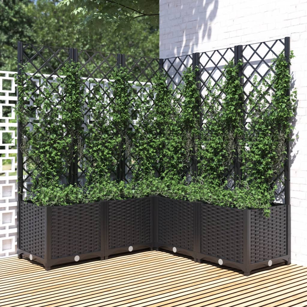 Garden Planter with Trellis Black 120x120x136 cm PP - All Things Good