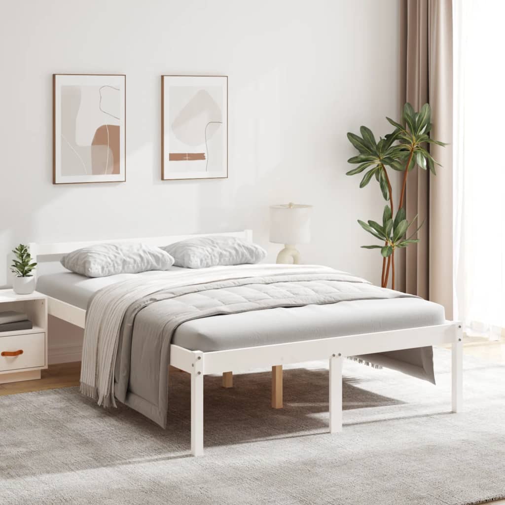 Bed Frame White 135x190 cm Double Solid Wood Pine - All Things Good