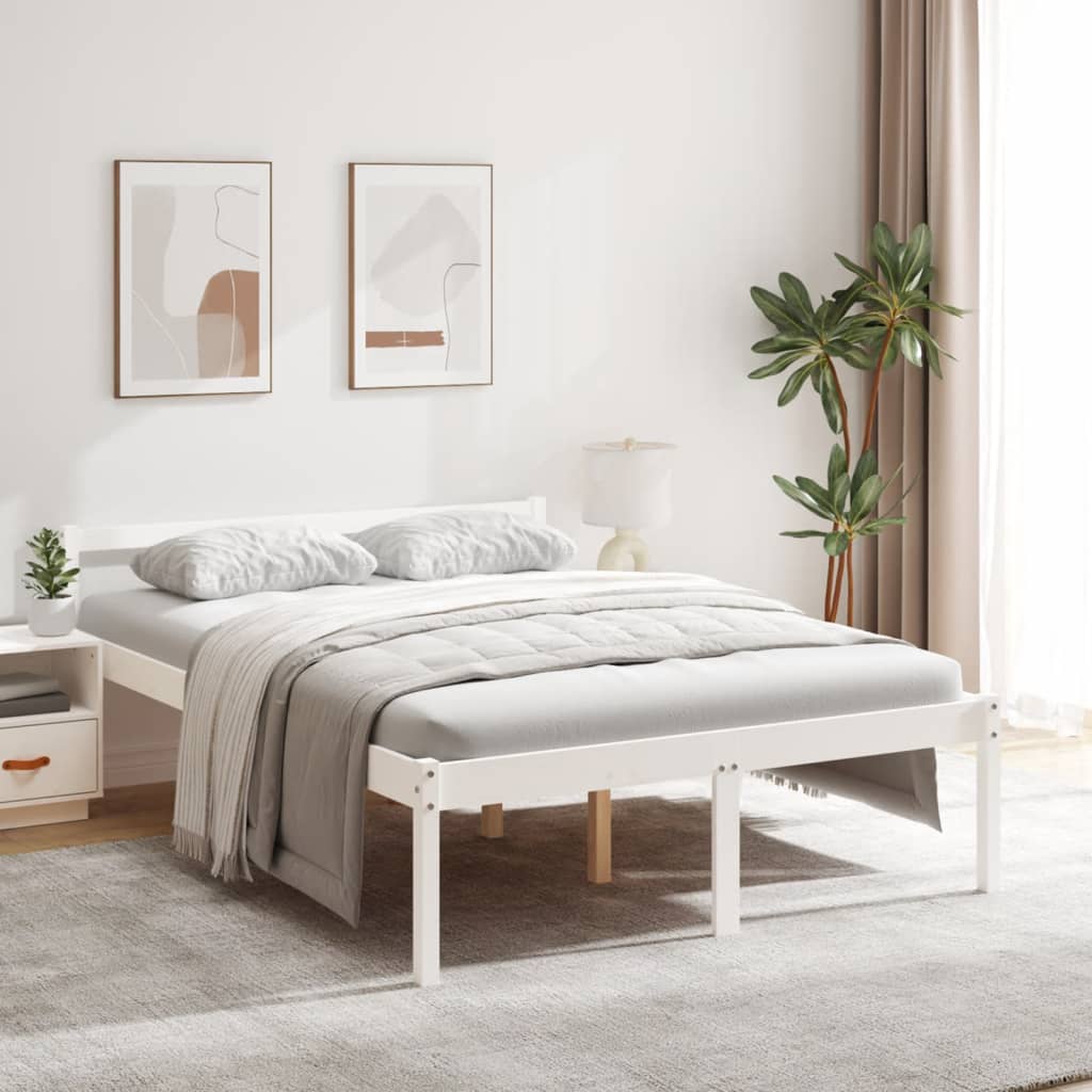 Bed Frame White 140x190 cm Solid Wood Pine - Merlin Deals