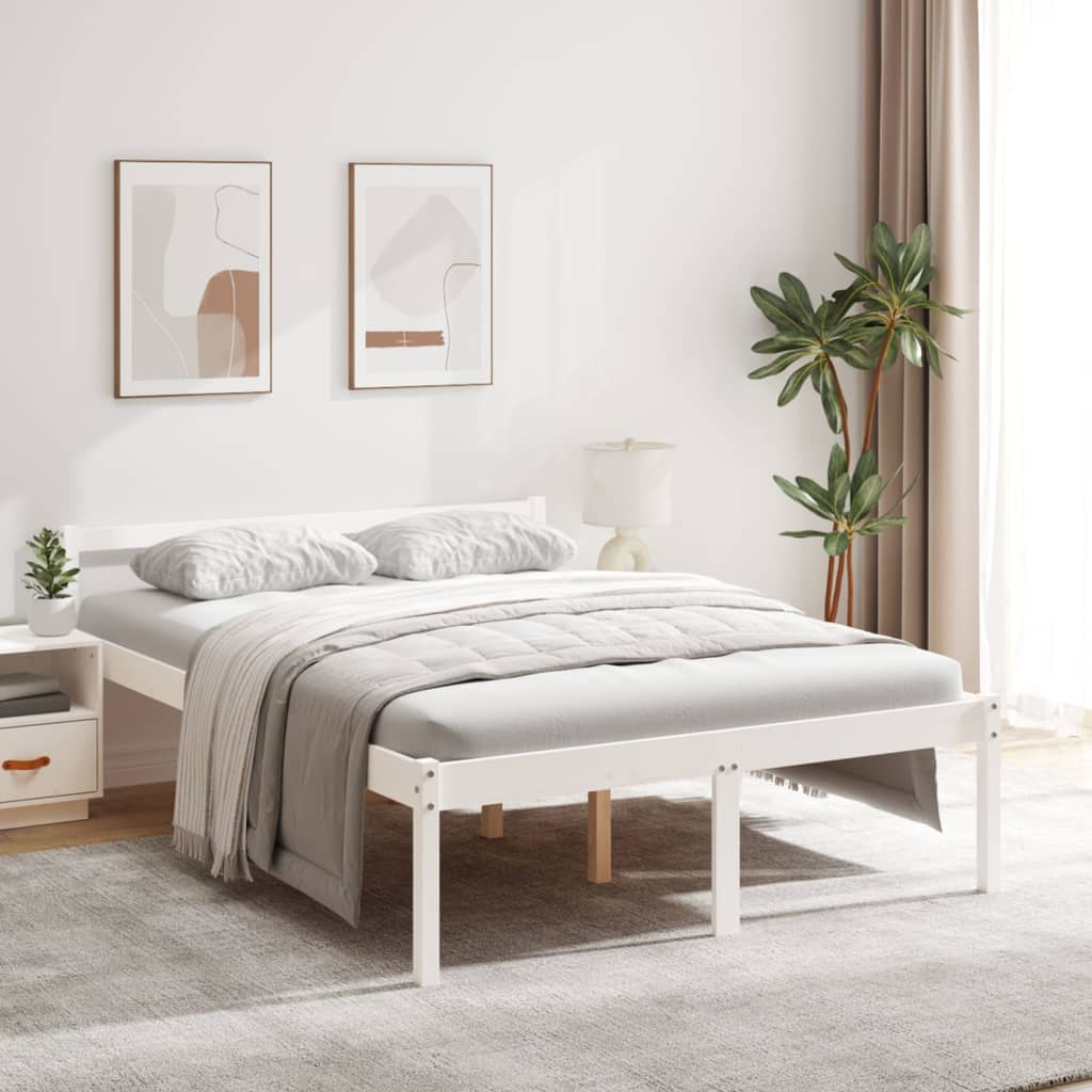Bed Frame White 140x200 cm Solid Wood Pine - Casper Homes