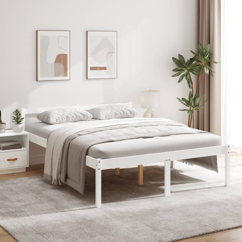 Bed Frame White 150x200 cm King Size Solid Wood Pine - Design Hut