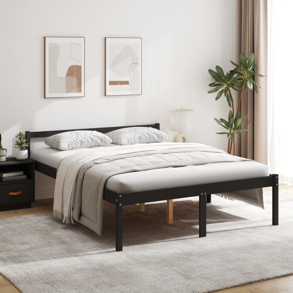 Bed Frame Black 150x200 cm King Size Solid Wood Pine - Direct Imports