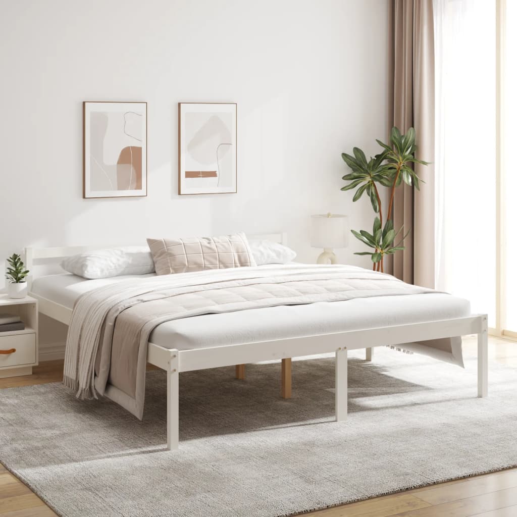 Bed Frame White 180x200cm Super King Size Solid Wood Pine - Merlin Deals