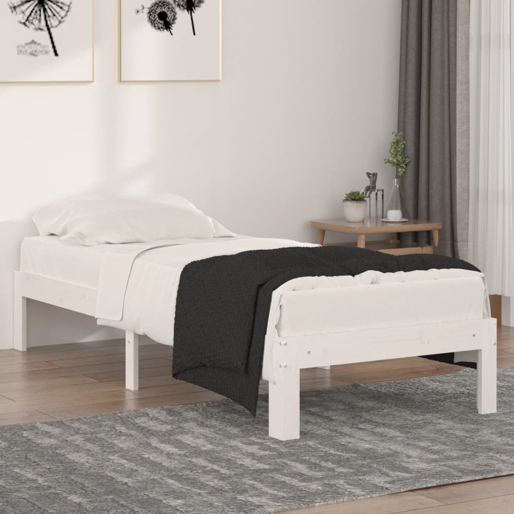 Bed Frame White Solid Wood 75x190 cm Small Single - All Things Good