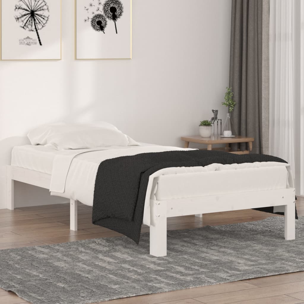 Bed Frame White Solid Wood 90x190 cm Single - Design Hut