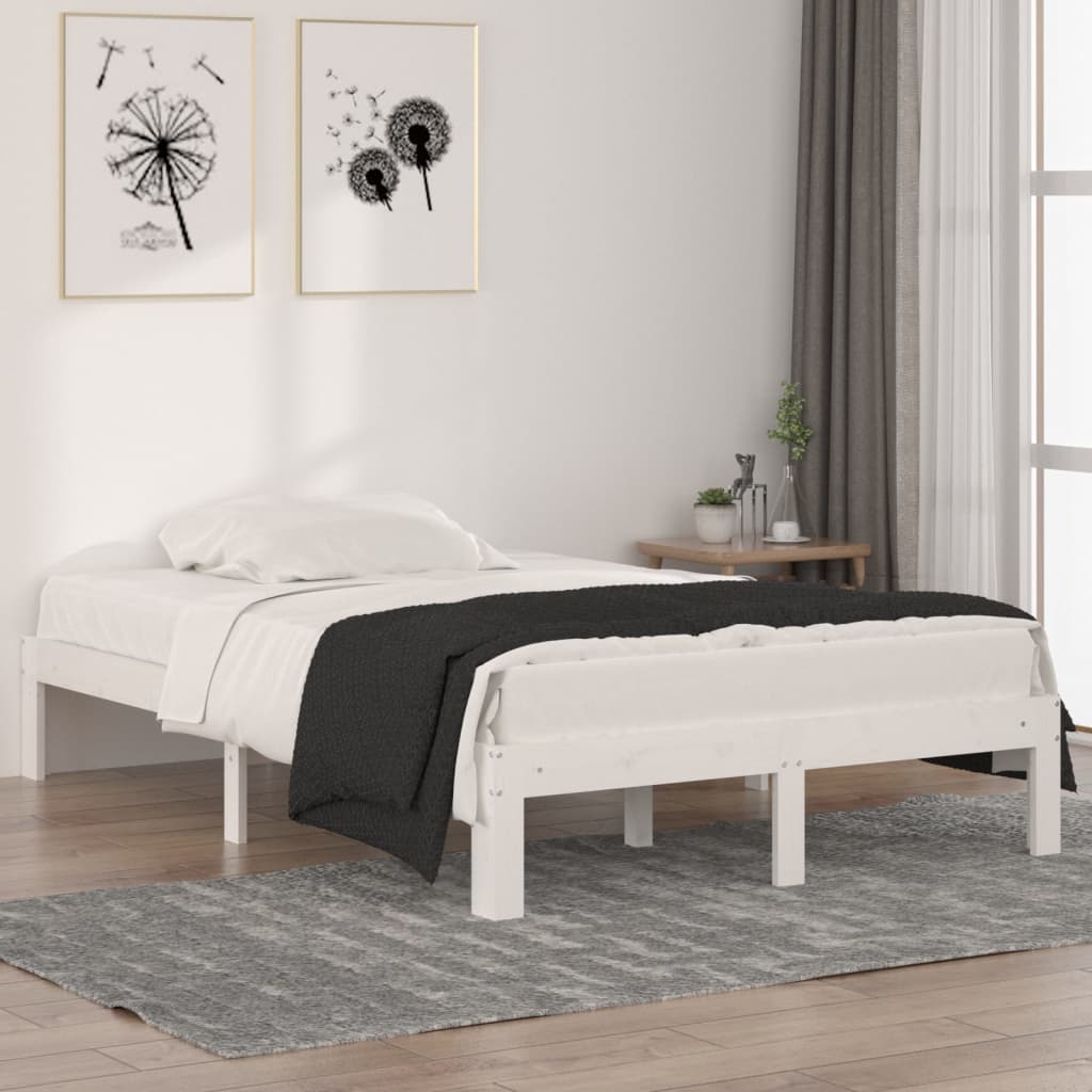 Bed Frame White Solid Wood 120x190 cm Small Double - Brittle & Co