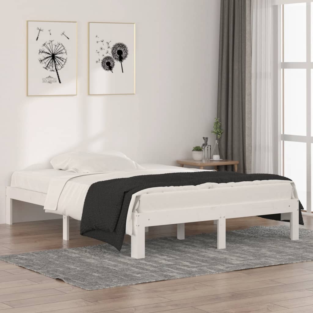 Bed Frame White Solid Wood 135x190 cm Double - Tyrell & Tyrell