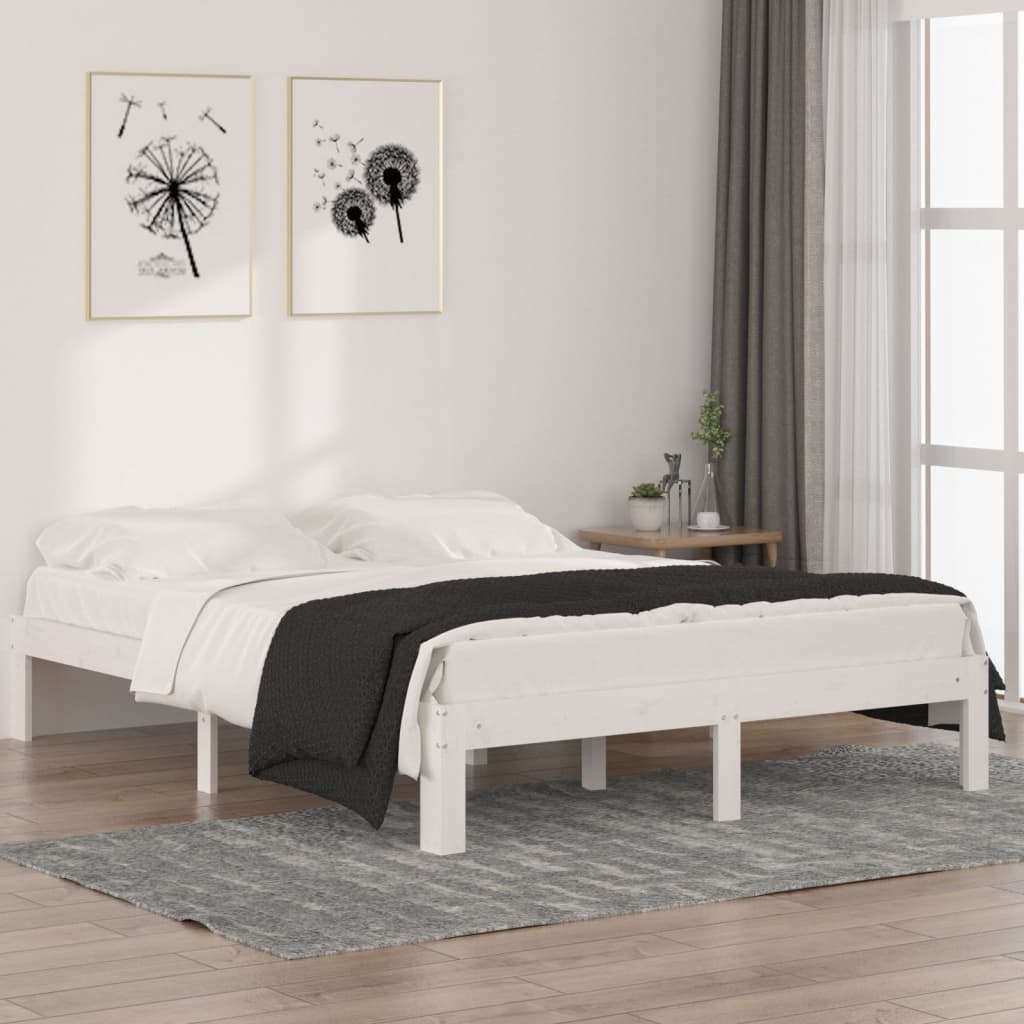 Bed Frame White Solid Wood Pine 140x190 cm - Design Hut
