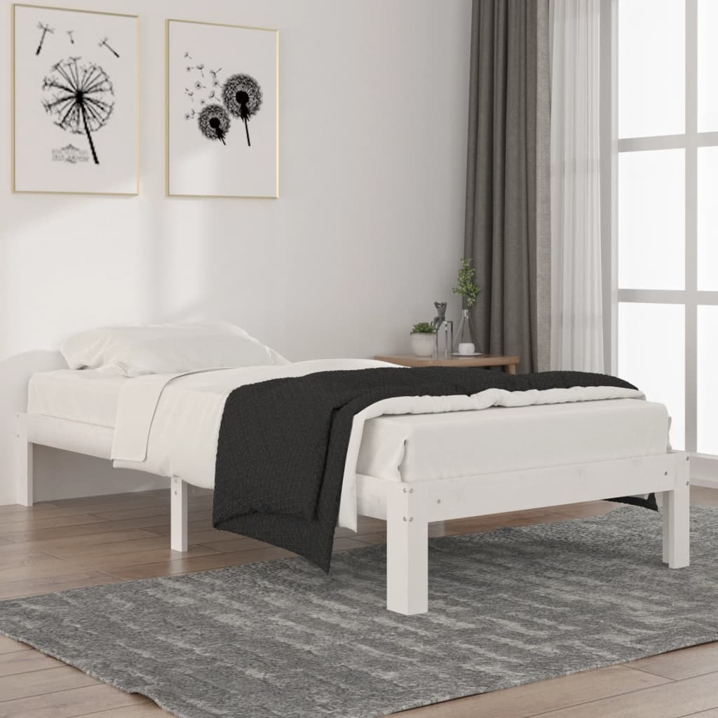 Bed Frame White Solid Wood Pine 90x200 cm - All Things Good