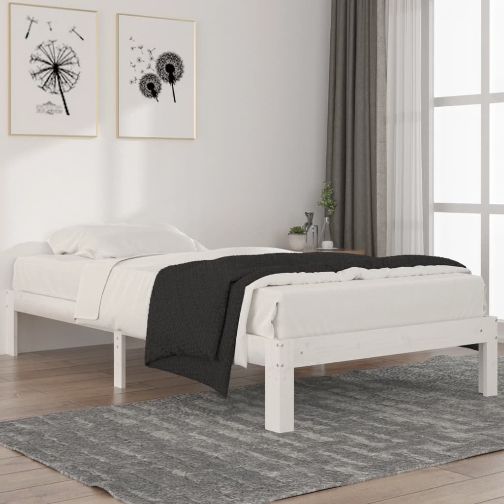 Bed Frame White Solid Wood Pine 100x200 cm - Sid & Sam