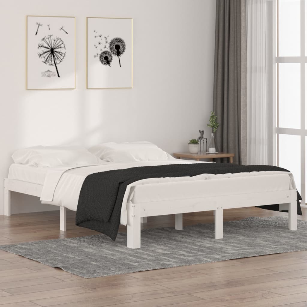 Bed Frame White Solid Wood 150x200 cm King Size - Casper Homes