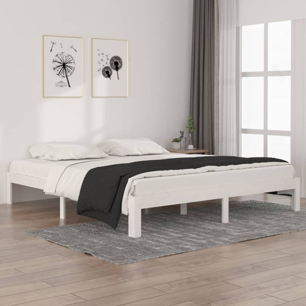 Bed Frame White Solid Wood 180x200 cm Super King Size - Brittle & Co