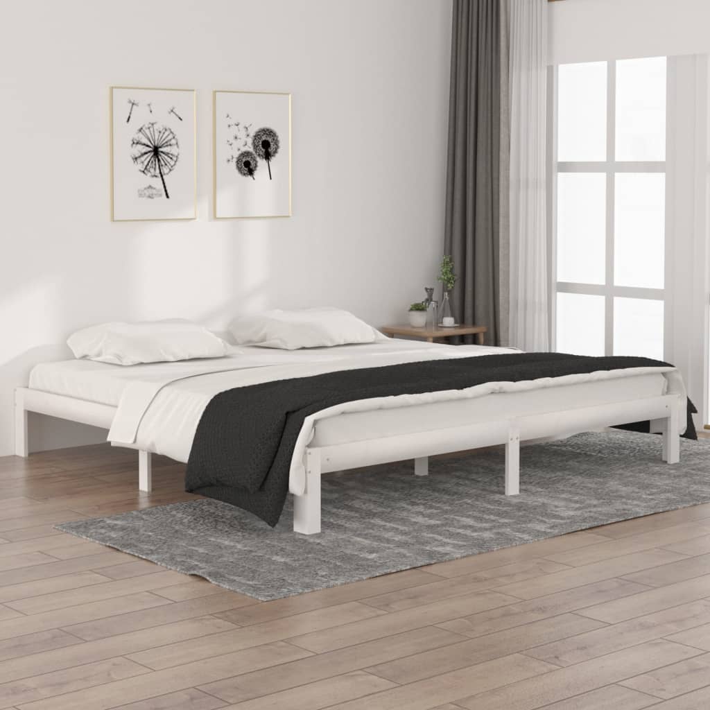 Bed Frame White Solid Wood Pine 200x200 cm - Discount Dealers