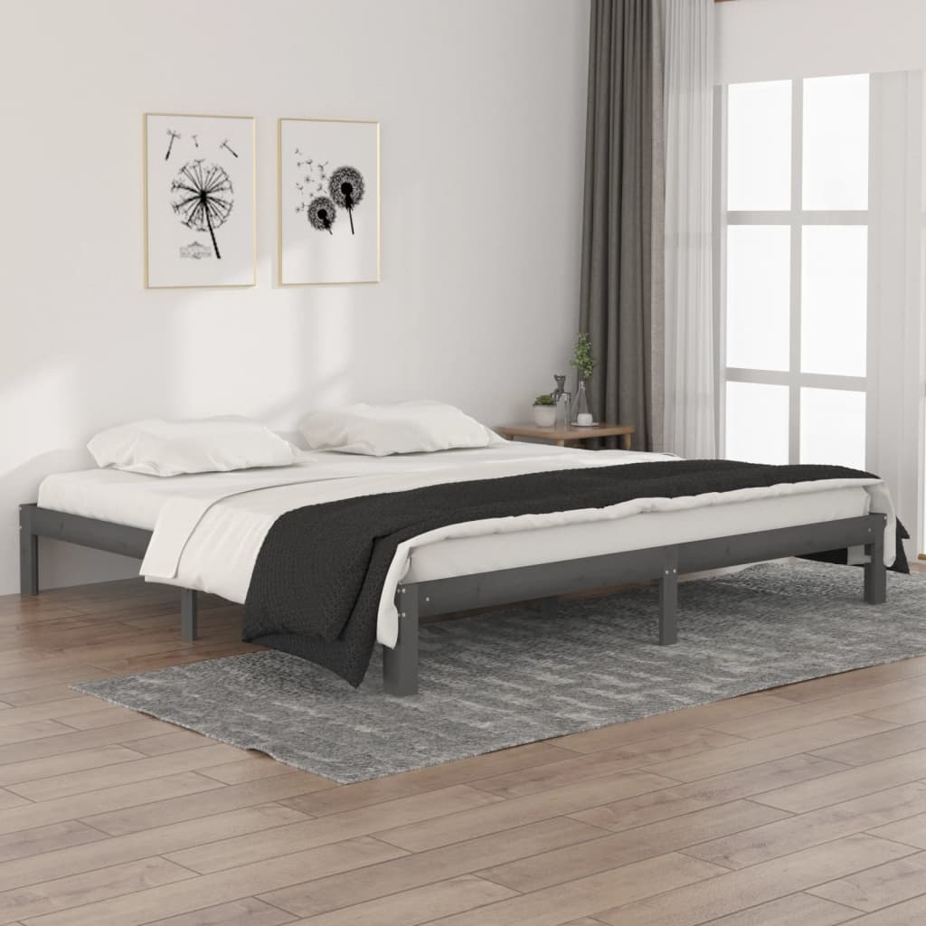 Bed Frame Grey Solid Wood Pine 200x200 cm - Direct Imports