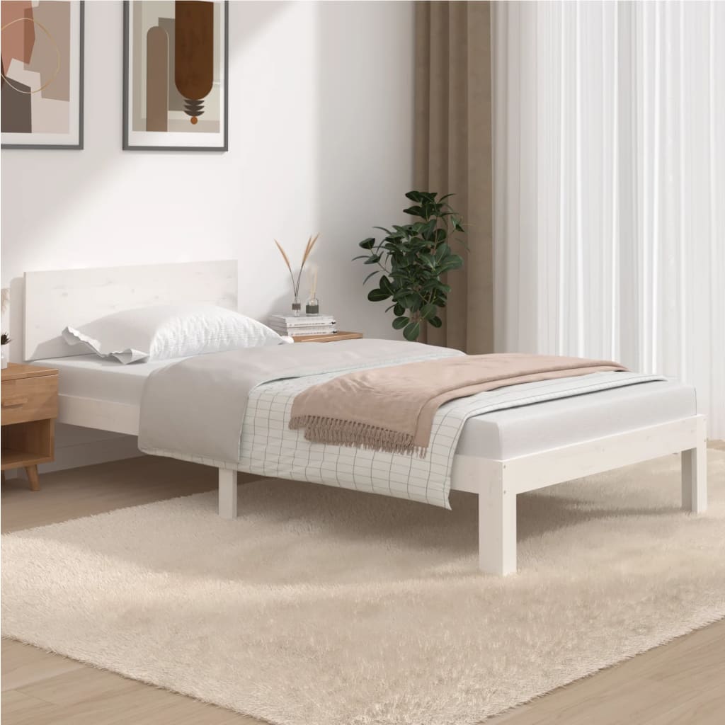 Bed Frame White Solid Wood Pine 100x200 cm - Sid & Sam