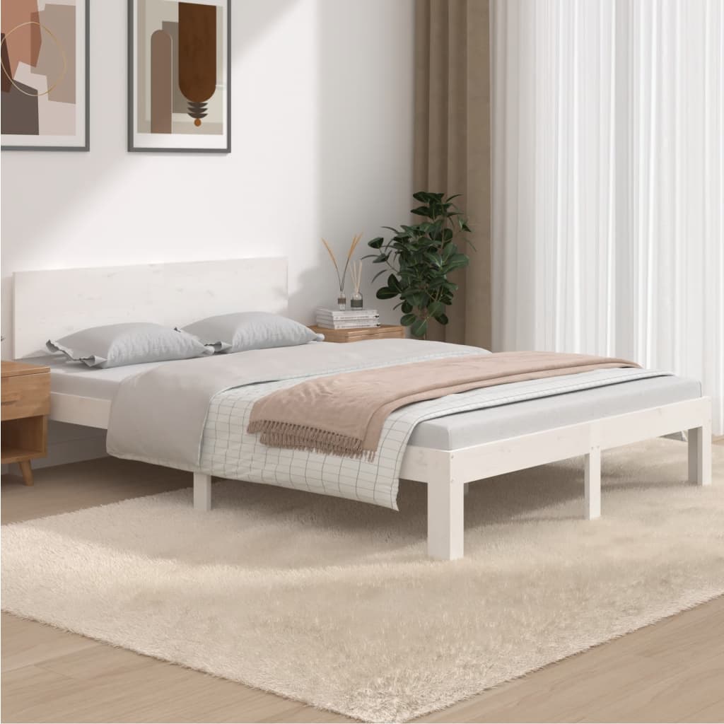Bed Frame White Solid Wood 150x200 cm King Size - Unbeatable Bargains